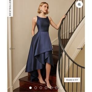 Adrianna Papell High Low Mikado Gown With Asymmetrical Detail In Midnight Size 6